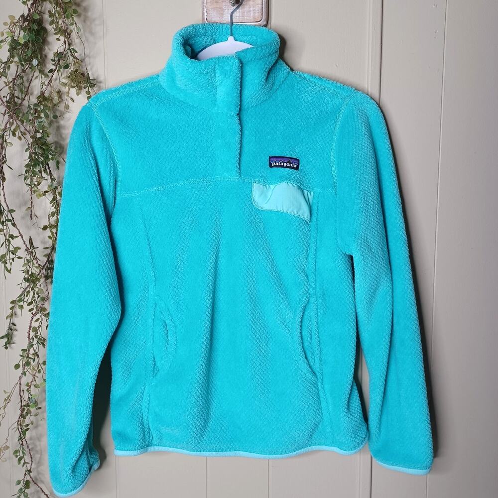 Patagonia Women's Fleece Pullover Winter Ski Jacket Light Blue/Mint XS
